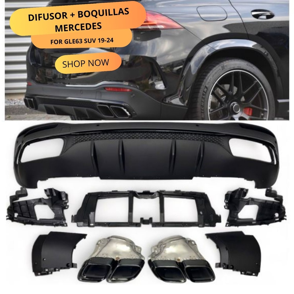 DIFUSOR + BOQUILLAS MERCEDES GLE63 450 SUV 19-24 NEGRO